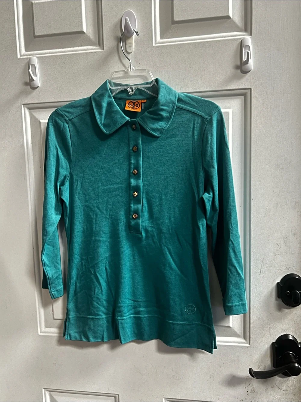 Tory Burch Teal 3/4 Sleeves Polo Top - Sz M- new